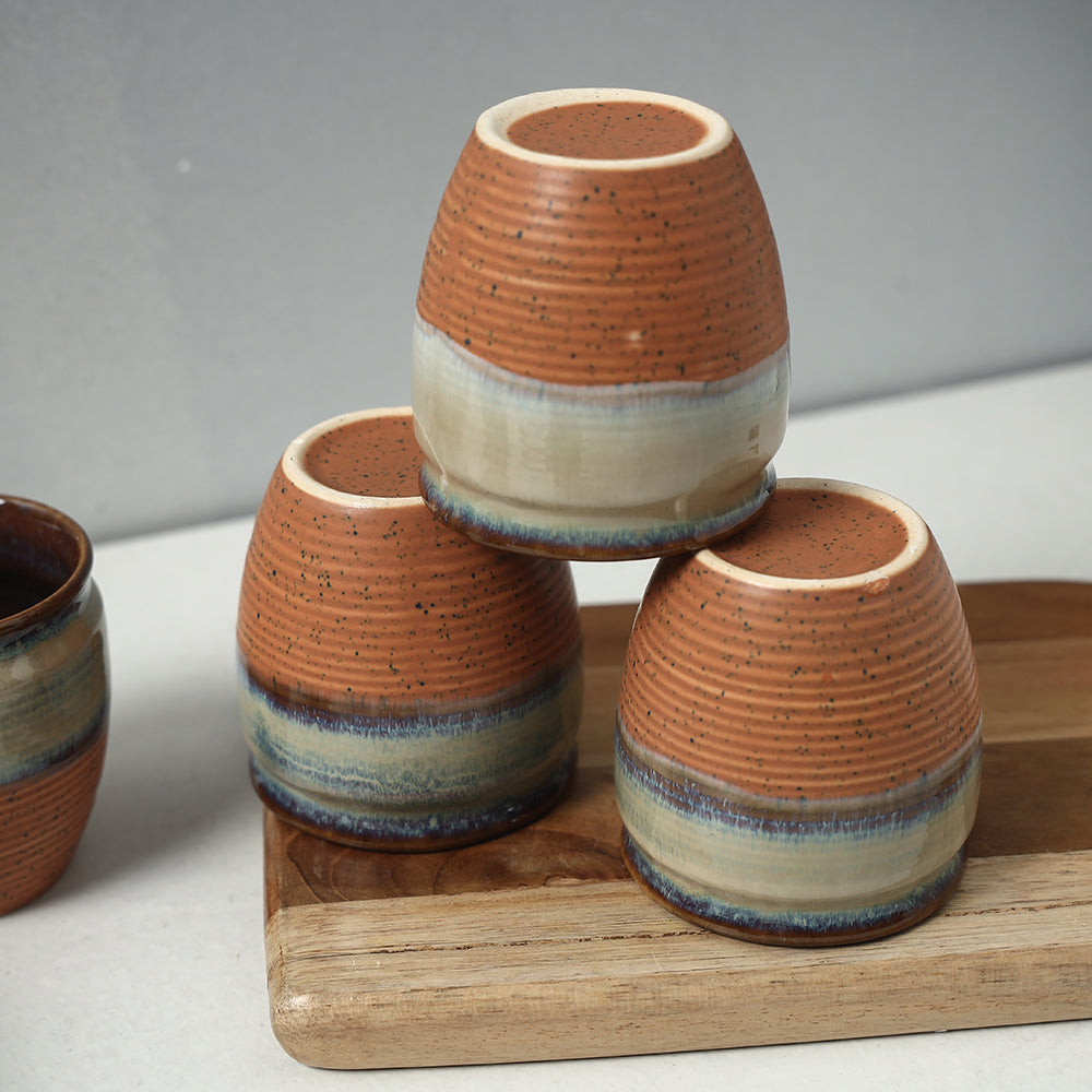 Brown - Ceramic Dual Tone Kullad (Set of 6)