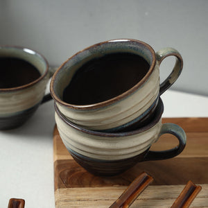 Brown - Ceramic Cups with Spoon (Set of 4, 300 ml)