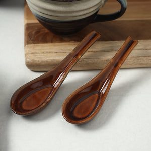 Brown - Ceramic Cups with Spoon (Set of 4, 300 ml)