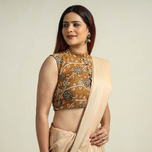 Brown - Kalamkari Printed Cotton Stitched Blouse 01