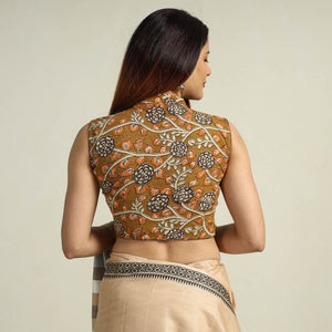 Brown - Kalamkari Printed Cotton Stitched Blouse 01