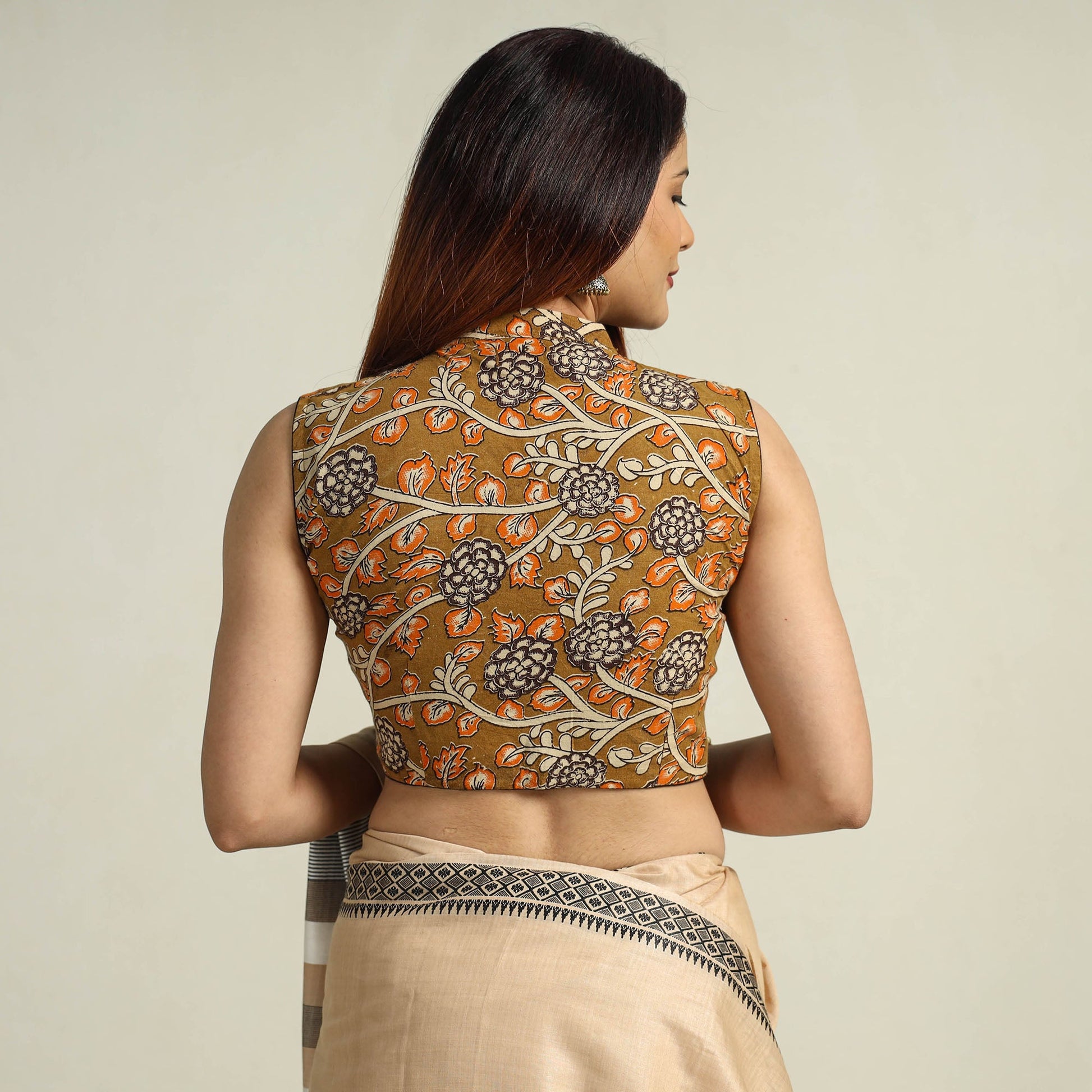 Brown - Kalamkari Printed Cotton Stitched Blouse 01