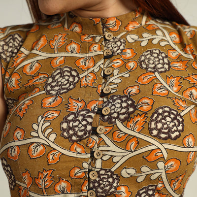 Brown - Kalamkari Printed Cotton Stitched Blouse 01