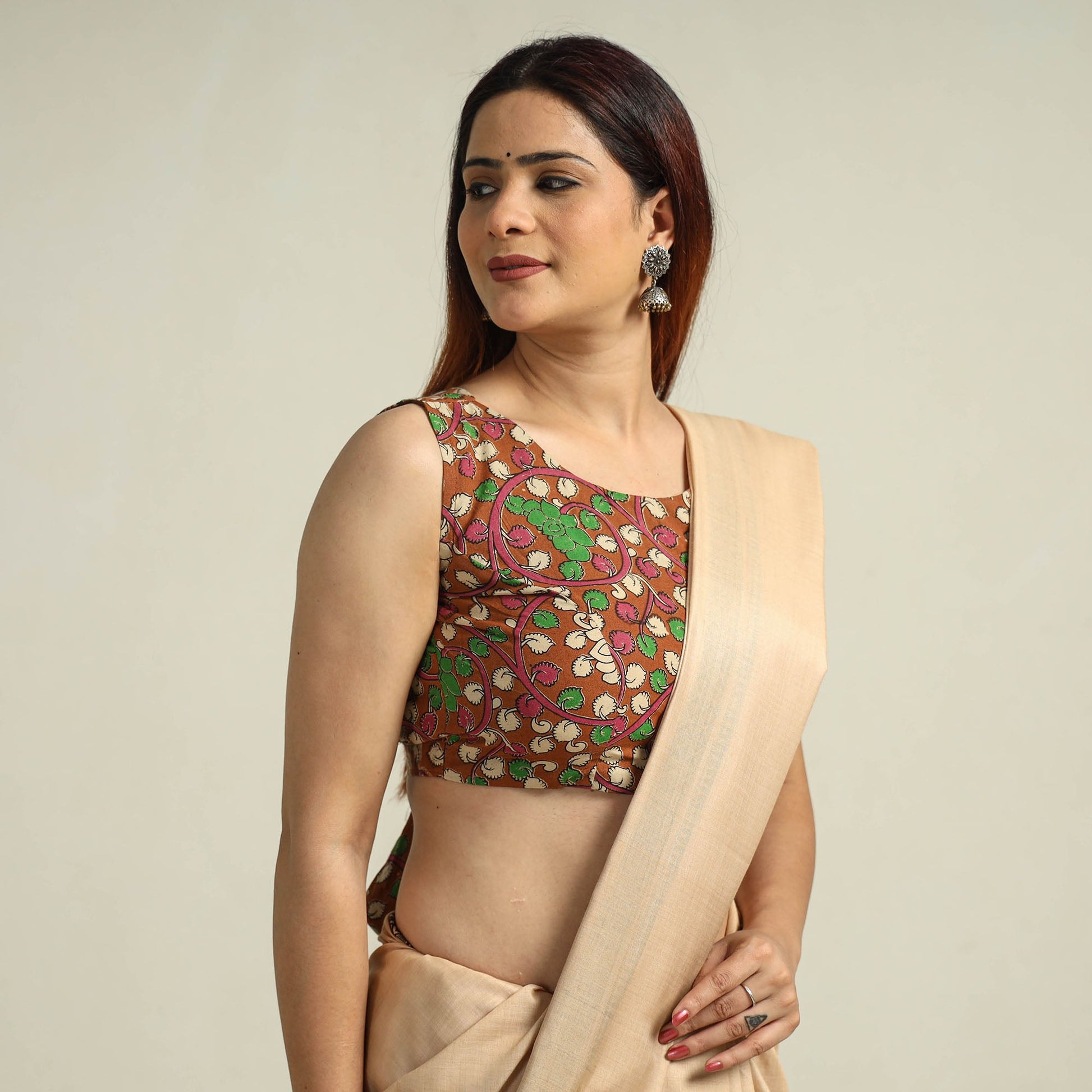 Brown - Kalamkari Printed Cotton Stitched Blouse 10