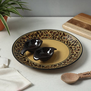 Brown - Handpainted Ceramic Chip-n-Dip Platter with 2 Fixed Dip Bowls