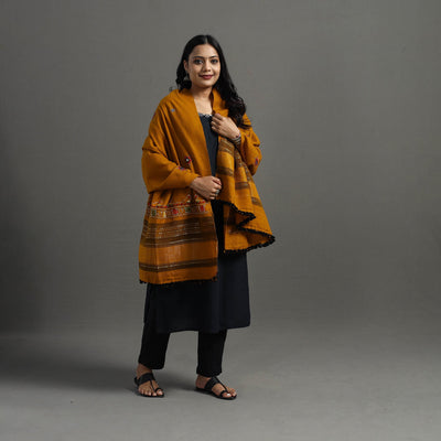 Brown - Kutch Neran Hand Embroidery Mirror Work Woollen Shawl 77