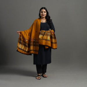 Brown - Kutch Neran Hand Embroidery Mirror Work Woollen Shawl 77