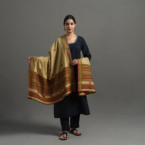 Beige - Kutch Handwoven Mirror Work Woollen Shawl 08
