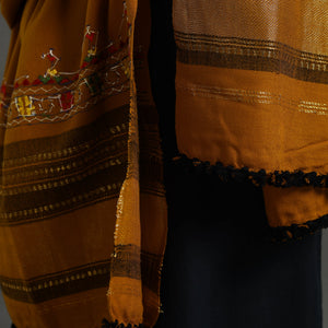 Brown - Kutch Neran Hand Embroidery Mirror Work Woollen Shawl 77
