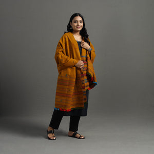 Brown - Kutch Handwoven Mirror Work Woollen Shawl 82