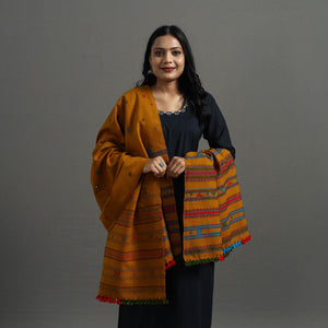 Brown - Kutch Handwoven Mirror Work Woollen Shawl 82