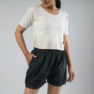 Black - Chikankari Hand Embroidered Cotton Short