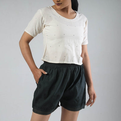 Black - Chikankari Hand Embroidered Cotton Short