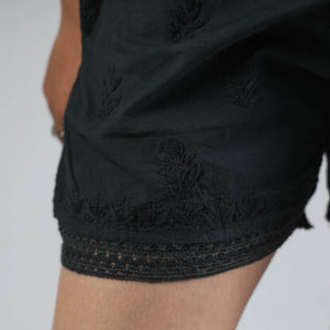 Black - Chikankari Hand Embroidered Cotton Short