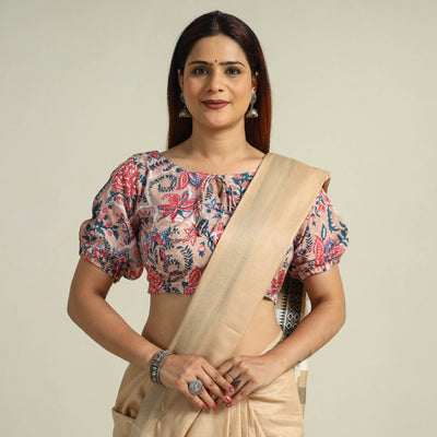 Beige - Sanganeri Block Printed Cotton Stitched Blouse 07