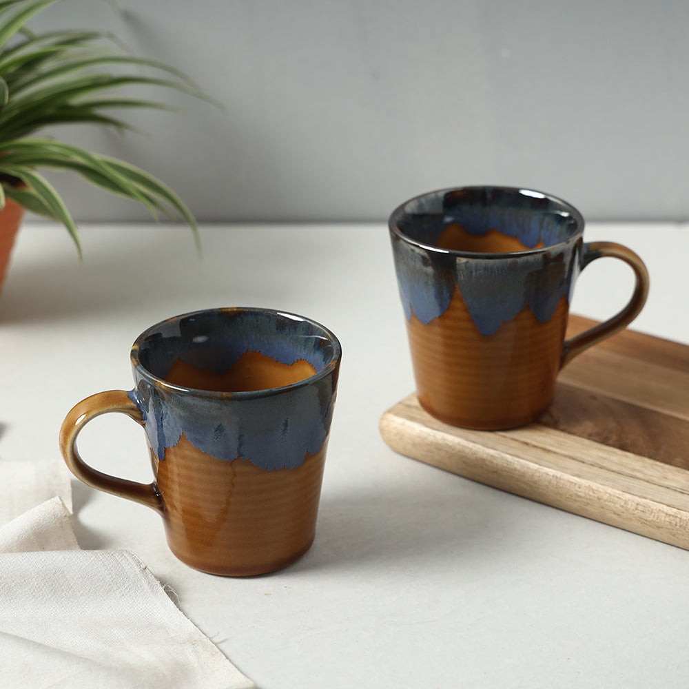 Brown - Ceramic Flow Design Mugs (Set of 2, 300 ml)
