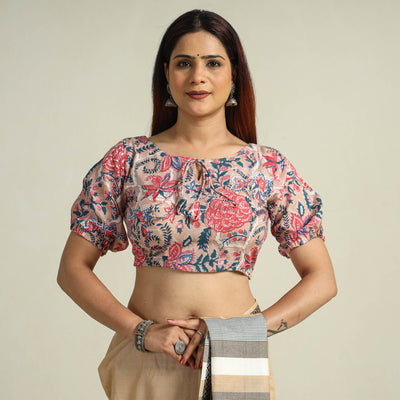Beige - Sanganeri Block Printed Cotton Stitched Blouse 07