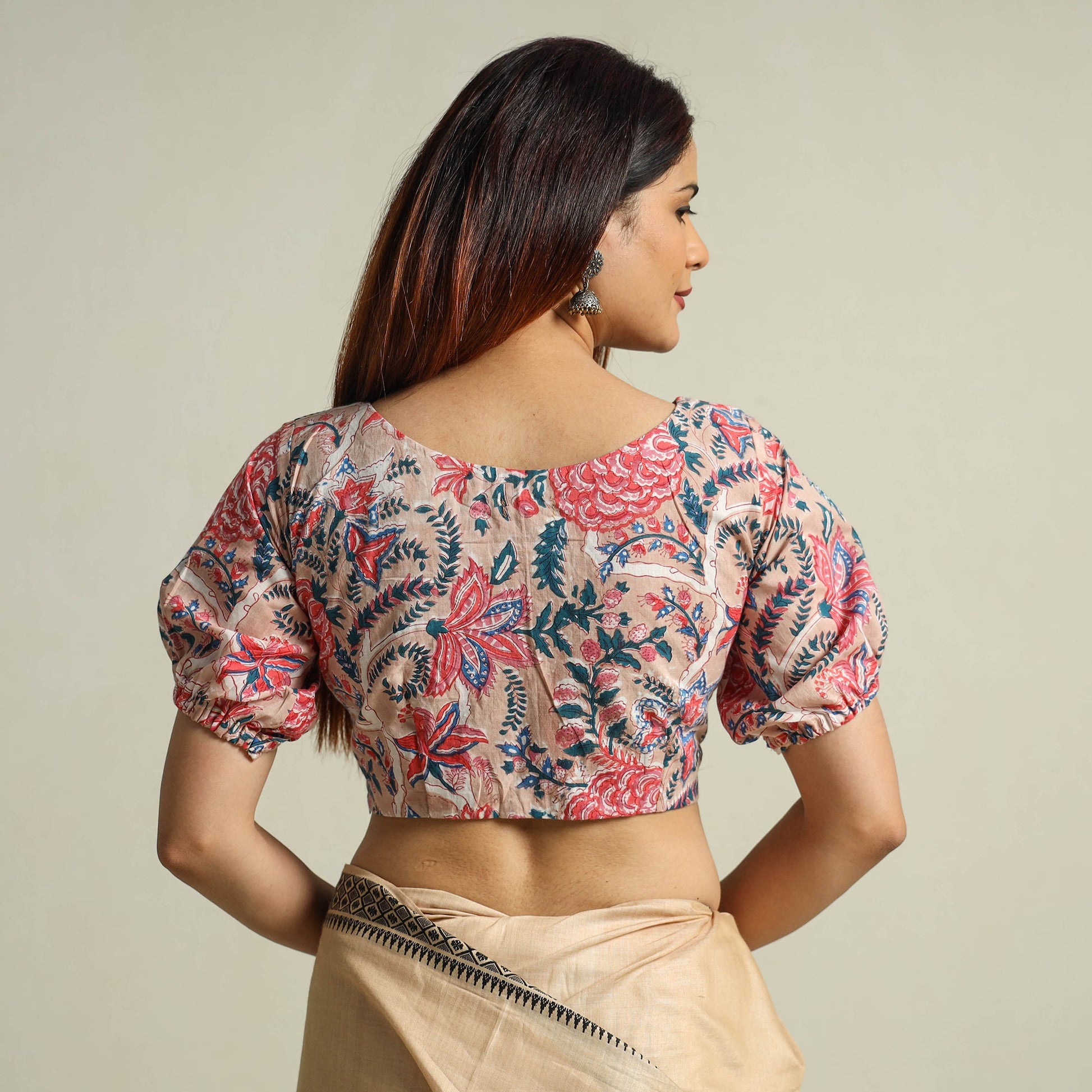 Beige - Sanganeri Block Printed Cotton Stitched Blouse 07