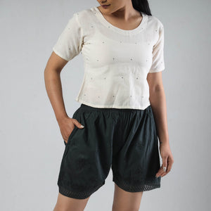 Black - Chikankari Hand Embroidered Cotton Short