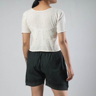 Black - Chikankari Hand Embroidered Cotton Short