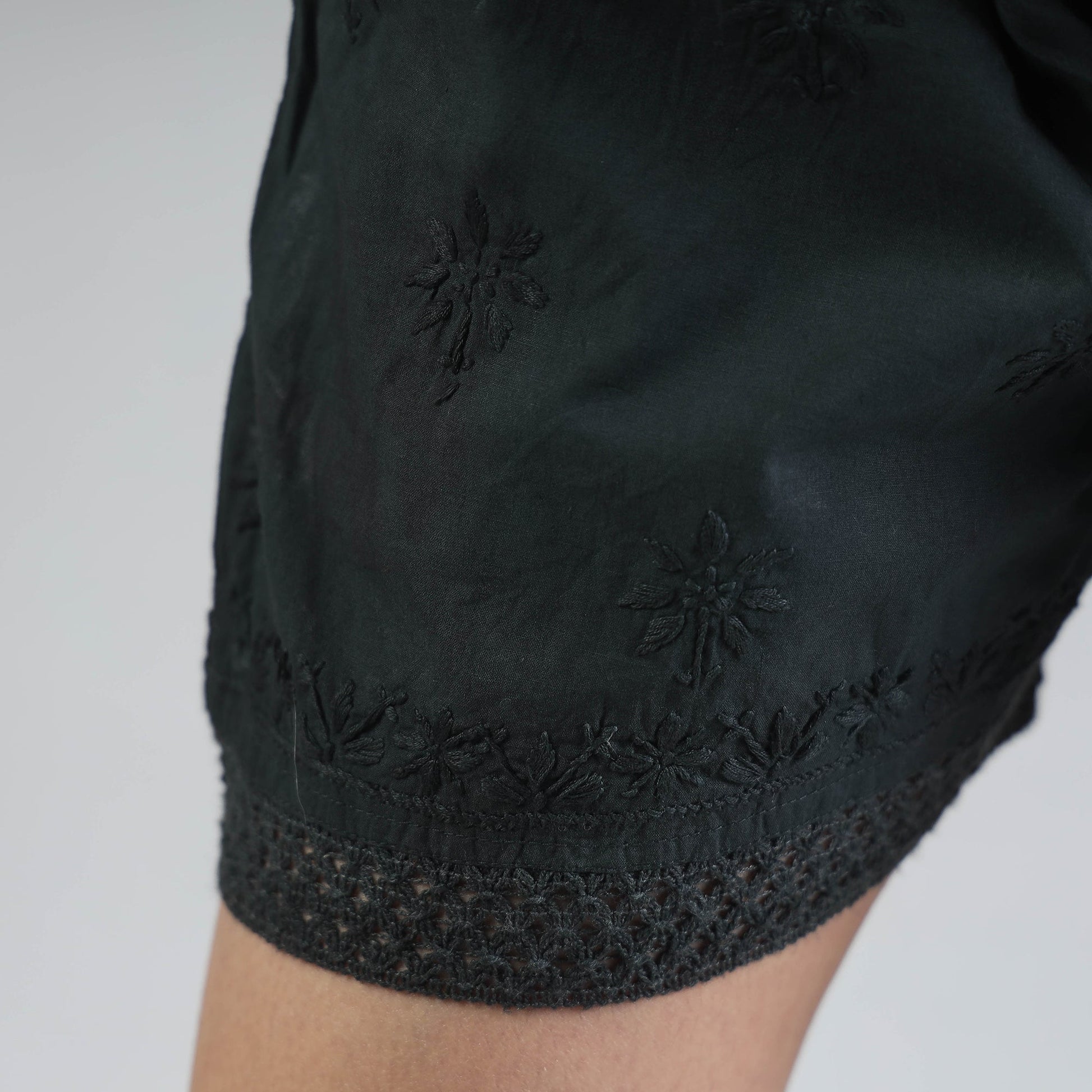 Black - Chikankari Hand Embroidered Cotton Short
