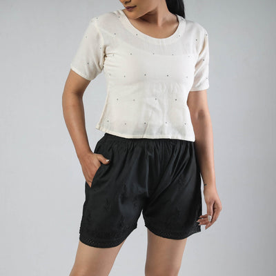 Black - Chikankari Hand Embroidered Cotton Short