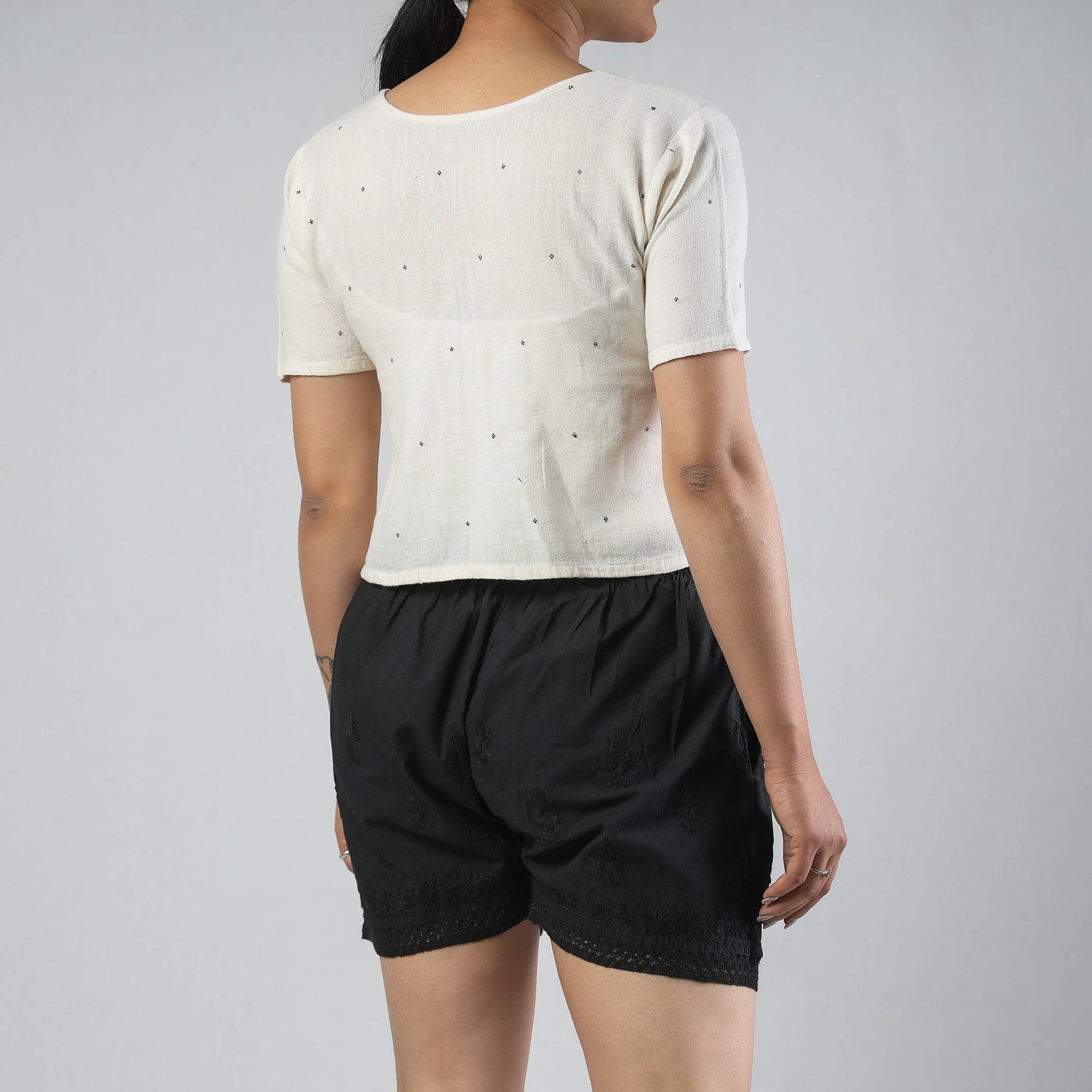 Black - Chikankari Hand Embroidered Cotton Short