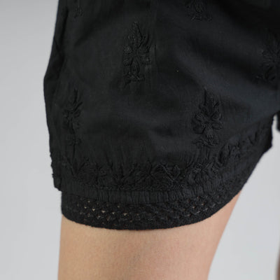 Black - Chikankari Hand Embroidered Cotton Short
