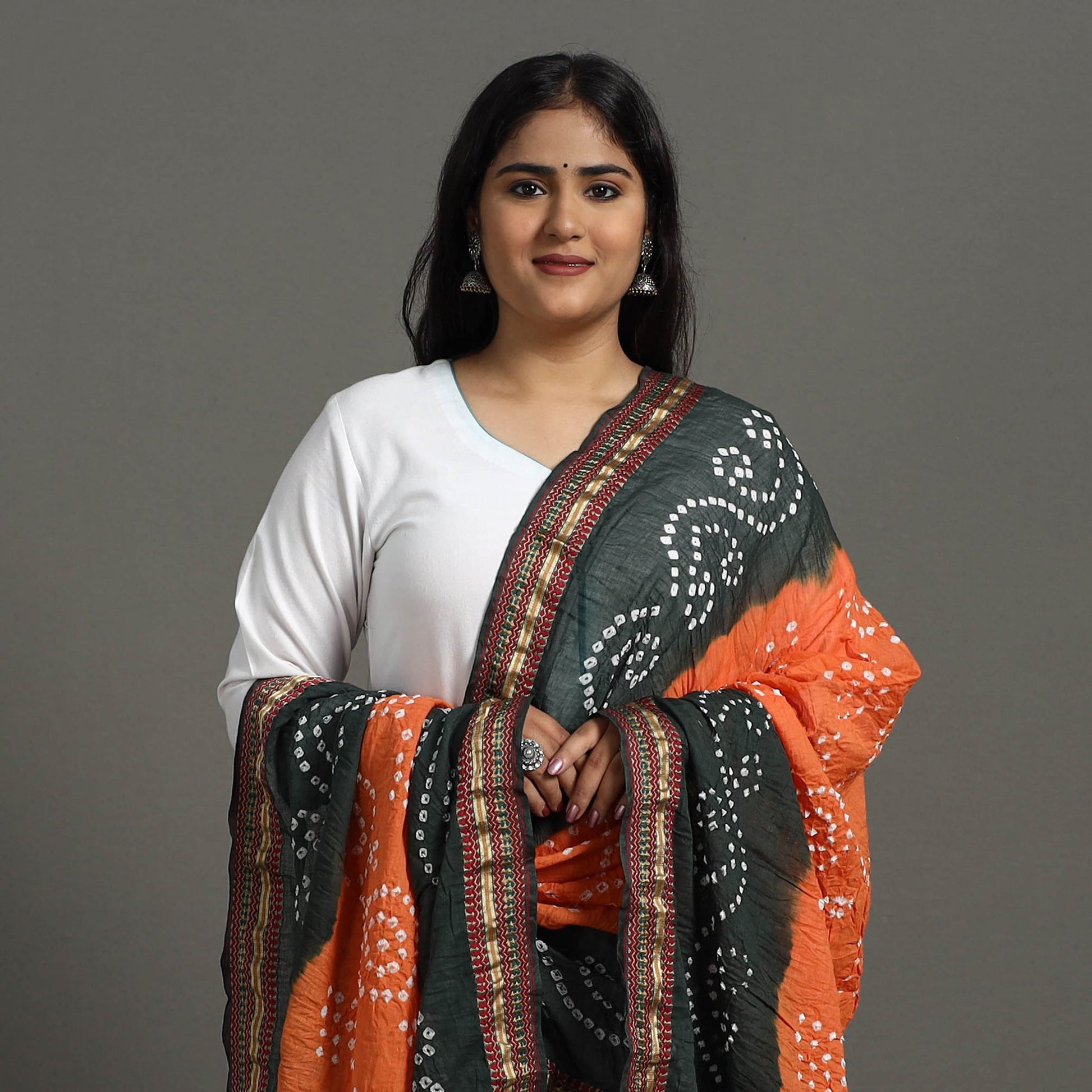 Black - Kutch Tie-Dye Cotton Bandhani Dupatta with Border 15