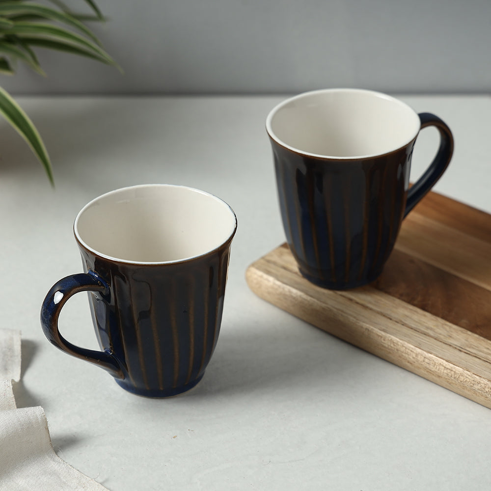 Blue - Ceramic Mugs (Set of 2, 300 ml)