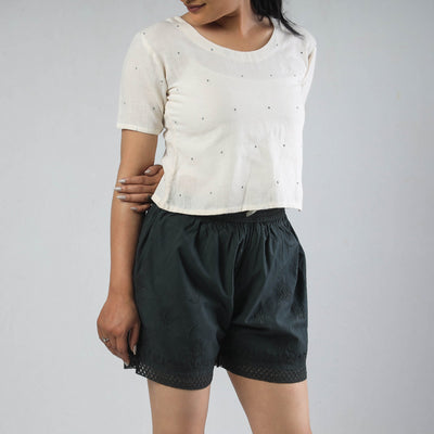 Black - Chikankari Hand Embroidered Cotton Short