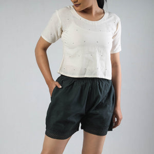Black - Chikankari Hand Embroidered Cotton Short