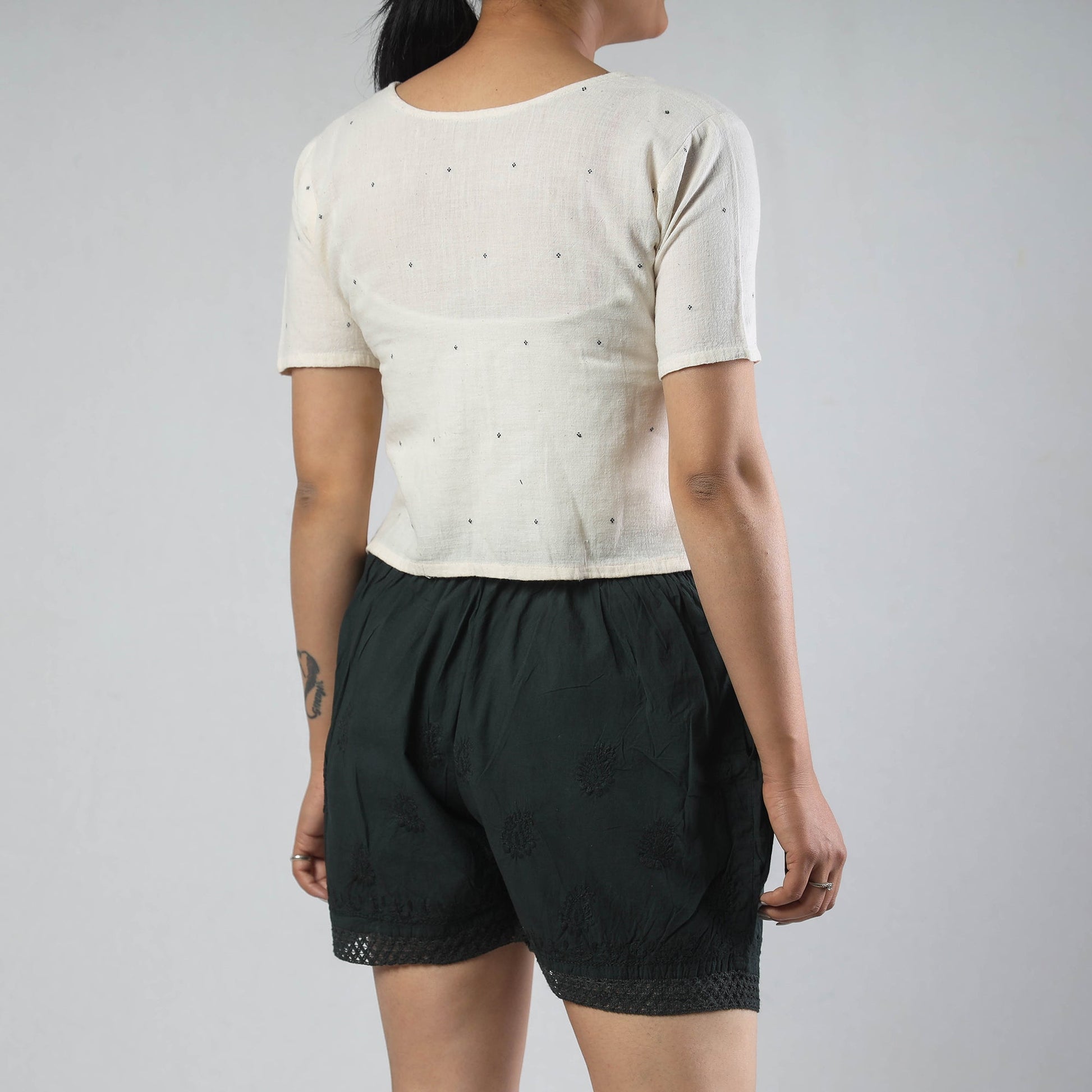 Black - Chikankari Hand Embroidered Cotton Short