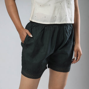 Black - Chikankari Hand Embroidered Cotton Short