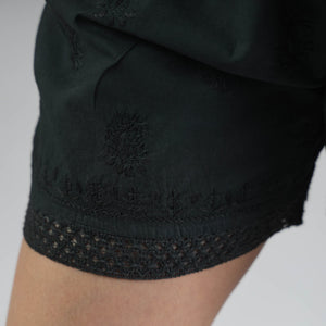 Black - Chikankari Hand Embroidered Cotton Short