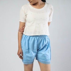 Blue - Chikankari Hand Embroidered Cotton Short