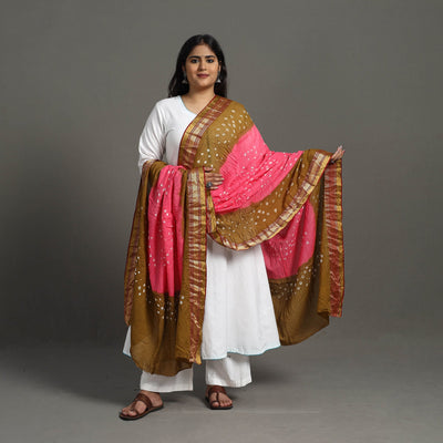 Brown - Kutch Tie-Dye Cotton Bandhani Dupatta with Border 29