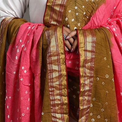 Brown - Kutch Tie-Dye Cotton Bandhani Dupatta with Border 29
