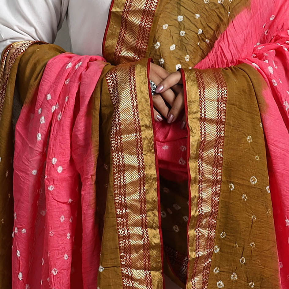Brown - Kutch Tie-Dye Cotton Bandhani Dupatta with Border 29