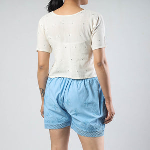 Blue - Chikankari Hand Embroidered Cotton Short