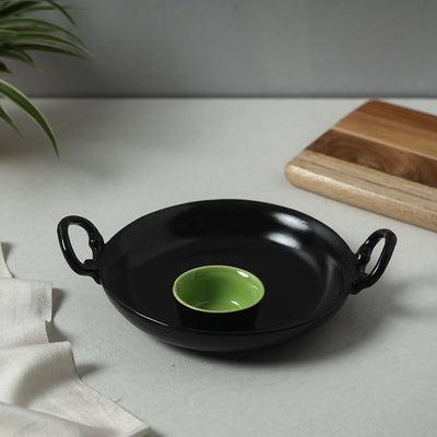 Black - Ceramic Chip and Dip Platter with Fixed Bowl