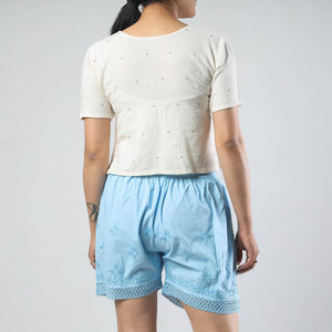 Blue - Chikankari Hand Embroidered Cotton Short