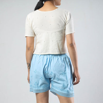 Blue - Chikankari Hand Embroidered Cotton Short