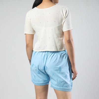 Blue - Chikankari Hand Embroidered Cotton Short