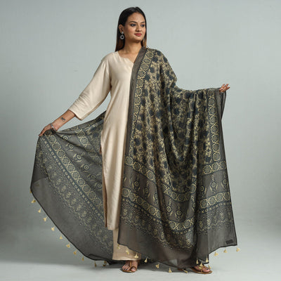 Brown - Hand Block Printed Cotton Ajrakh Dupatta 39