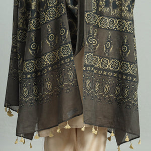 Brown - Hand Block Printed Cotton Ajrakh Dupatta 39