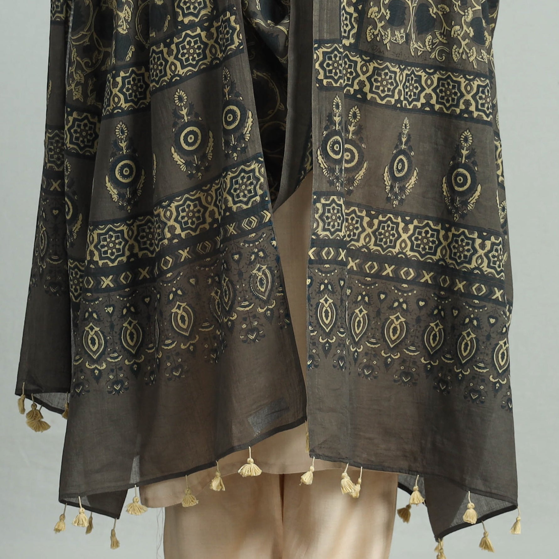 Brown - Hand Block Printed Cotton Ajrakh Dupatta 39