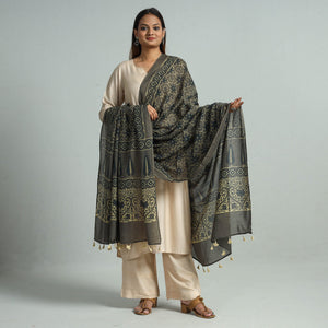 Brown - Hand Block Printed Cotton Ajrakh Dupatta 40