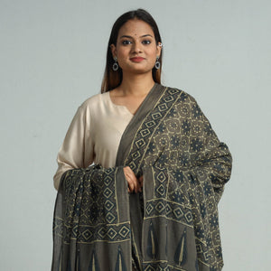 Brown - Hand Block Printed Cotton Ajrakh Dupatta 40