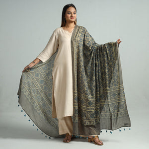 Brown - Hand Block Printed Cotton Ajrakh Dupatta 41